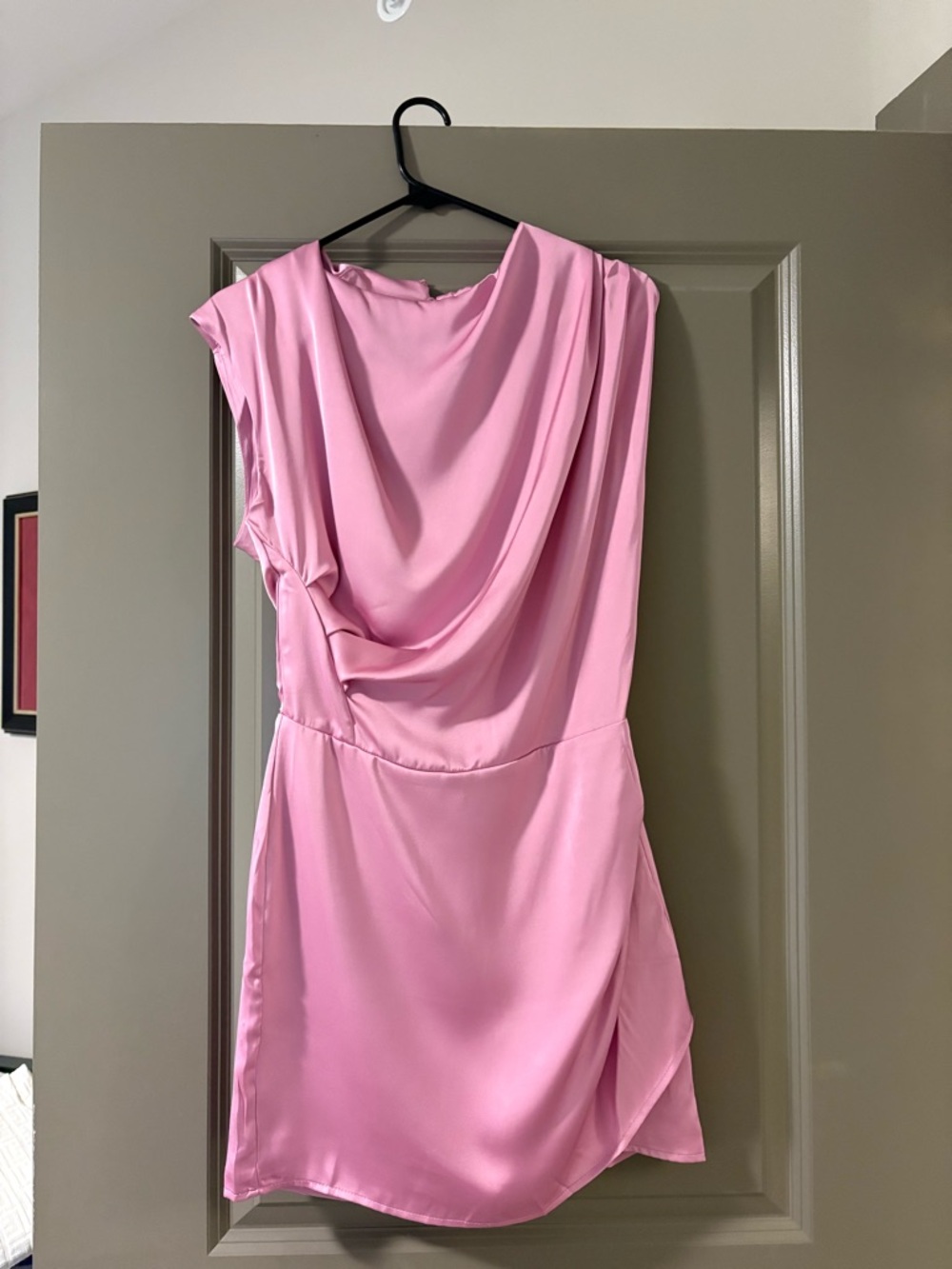Strut and Bolt Satin Draped Mini Dress in Pink